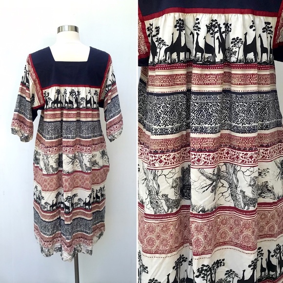Vintage 70’s Krist Gudnason safari bohemian mumu kaftan patio dress - Picture 6 of 9